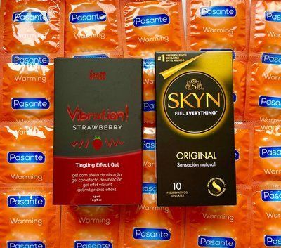 Набір 22 шт SKYN Original - Pasante Warming + Рідкий вібратор Intt Vibration Strawberry (15 мл) SOS1587 фото