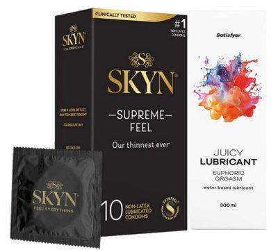 Комплект Лубрикант Satisfyer Juicy Lubricant Euphoric Orgasm 300 мл + Skyn ​​Supreme Feel 10 шт SOS12657 фото
