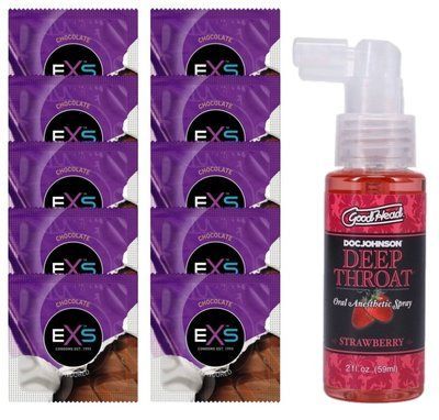 EXS Mixed Flavors Chocolate 10 шт + Doc Johnson DeepThroat Spray &ndash; Sweet Strawberry (59 мл) SOS14108 фото
