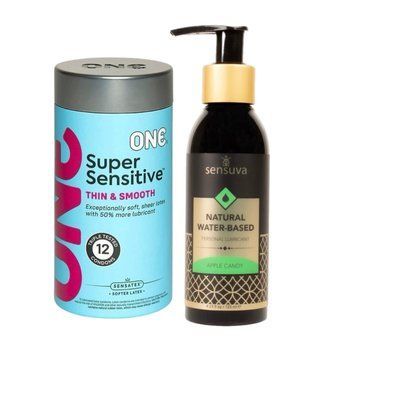 ONE Super Sensitive Pack 12 шт.+ Змазка на водній основі Sensuva Natural Water-Based Apple Candy (125мл) SOS6513 фото
