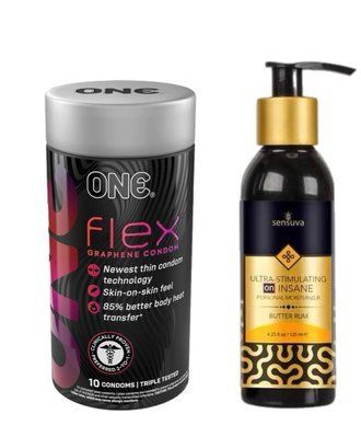ONE Flex 10 шт. + Возбуждающая смазка на гибридной основе Sensuva - Ultra-Stimulating On Insane Butter Rum (125 мл) SOS6414 фото