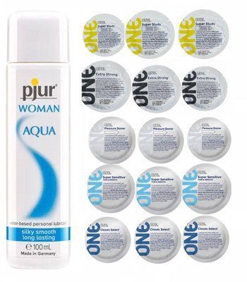 Набор One 15 шт - Studs , Sensitive , Strong , Dome , Classic и Лубрикант Pjur Woman Aqua 100 ml SOS243 фото