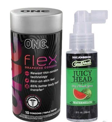 Комплект Набір 10 штук ONE Flex графен + Спрей Doc Johnson GoodHead &ndash; Juicy Head Dry Mouth Spray &ndash; Watermelon 59мл SOS6261 фото