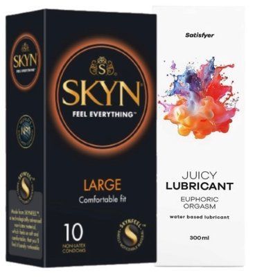 Комплект Лубрикант Satisfyer Juicy Lubricant Euphoric Orgasm 300 мл + SKYN Large 10 шт SOS12658 фото