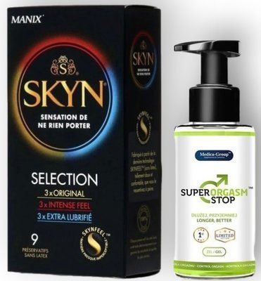 Набор из SKYN Selection (9 шт) + Пролонгатор Medica-group Super Orgasm Stop 150 ML SOS8887 фото