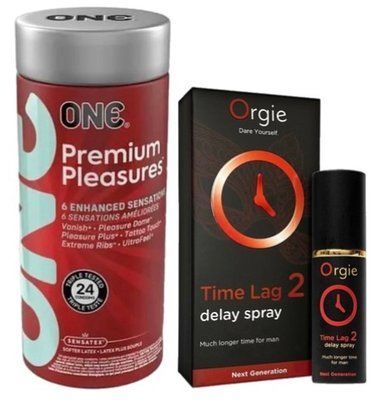 Набор из 24 шт ONE Premium Pleasures + Пролонгатор Orgie Time Lag 2 Delay Spray, 10 мл SOS9387 фото