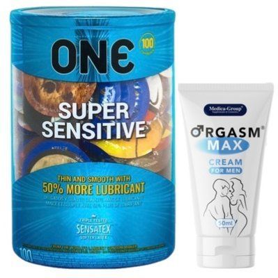 Набор из ONE Super Sensitive 100 шт + Пролонгатор Medica-Group Orgasm Max for Men - krem ​​50 ml SOS9487 фото