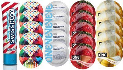 Набор из SwissNavy CoolingPeppermint 10мл + ONERibs + ONE Sensitive + ONEChocolateStrawberry + ONEBanana SOS8637 фото