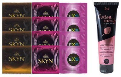 Комплект: Лубрикант Intt Cotton Candy (100мл) +8 шт. SKYN+4 шт. EXS EXTRA SAFE SOS10449 фото