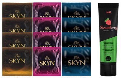 Набор из Лубрикант Intt Strawberry (100 мл) + 4 шт. SKYN passion daiquiri + 4 шт. SKYN CHERRY SUNRISE + 4 шт. SOS10347 фото
