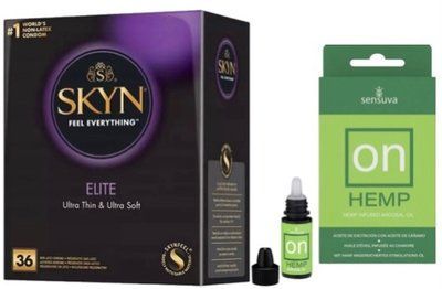 Набор из SKYN Elite 36 шт + возбуждающие капли Sensuva ON for Her Hemp Infused Arousal Oil (5 мл) SOS10247 фото