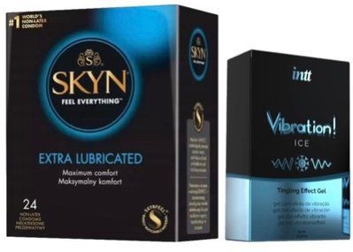 Набор из SKYN Extra Lube (24 шт) + Жидкий вибратор Intt Vibration Ice (15 мл) SOS10097 фото