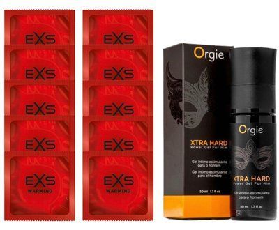 Комплект EXS Warming 10 шт + Orgie Xtra Hard Power Gel For Him (50 мл) SOS14360 фото