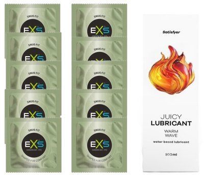 Комплект: з EXS Snug Fit 10 шт + Лубрикант Satisfyer Juicy Warm Wave water based 300 мл SOS11301 фото