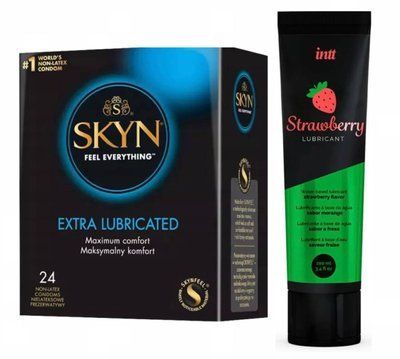Набір : Skyn Exstra Lube 24 шт та Лубрикант Intt Strawberry (100 мл) SOS71 фото