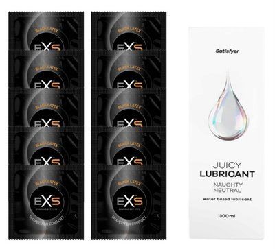 Набір: EXS Black Latex 10 шт. + Лубрикант Satisfyer Naughty Neutral 300 мл SOS11150 фото