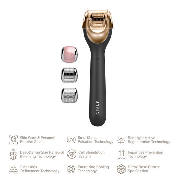 Электронный роллер для лица с микроиглами GESKE MicroNeedle Face Roller 9в1 gray HB0185 фото