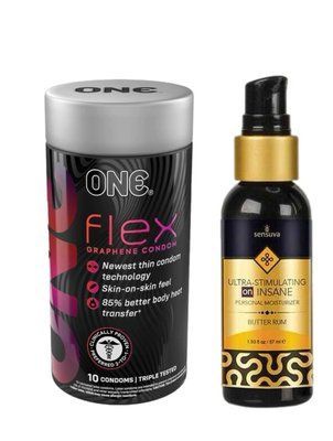 ONE Flex 10 шт. + Возбуждающая смазка на гибридной основе Sensuva - Ultra-Stimulating On Insane Butter Rum (57 мл) SOS6415 фото