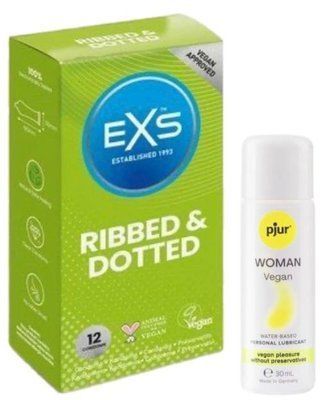 Набір EXS Ribbed & Dotted (12 шт) + pjur Woman Vegan 30 мл SOS13509 фото