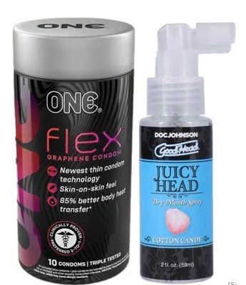 Комплект Набір 10 штук ONE Flex графен + Спрей Doc Johnson GoodHead &ndash; Juicy Head Dry Mouth Spray &ndash; Cotton Candy 59мл SOS6262 фото