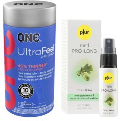 Набор из ONE UltraFeel 2-in-1 Pack 10 шт + Пролонгатор pjur MED Prolong Spray 20 мл SOS9238 фото