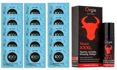 Комплект EXS Air Thin 15 шт + TOURO XXXL 15 мл ORGIE SOS14752 фото