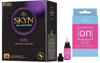 Набор из SKYN Elite 36 шт + возбуждающие капли Sensuva ON Arousal Oil for Her Ice (5 мл) SOS10248 фото