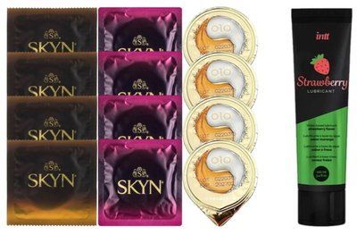 Набор из Лубрикант Intt Strawberry (100 мл) + 4 шт. SKYN passion daiquiri + 4 шт. SKYN CHERRY SUNRISE + 4 OLO с пролонгирующим эффектом SOS10348 фото