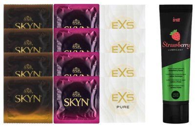Комплект: Смазка Intt Strawberry (100 мл) + 8 шт SKYN + 4 шт EXS Pure SOS10398 фото