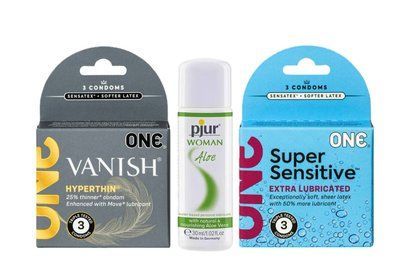 Набор : ONE Super Sensitive Triple Set (3 шт) ,ONE Vanish Triple Set (3 шт) и Лубрикант Pjur Woman Aloe &ndash; 30 мл SOS994 фото
