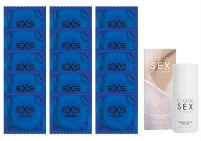 Комплект EXS Cooling 15 шт + SLOW SEX Arousal Sex Oil CBD (30 мл) SOS14561 фото