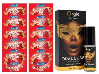 Pasante Strawberry Crush 10 шт + Orgie &ndash; Oral Ease Deepthroat, 15 мл SOS13960 фото