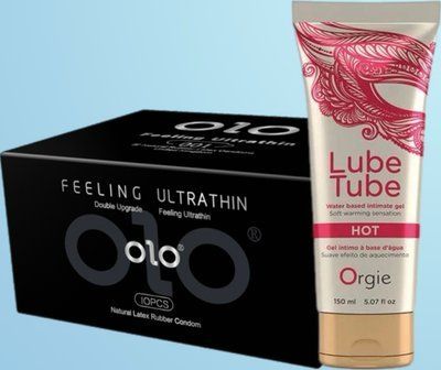 Набір OLO - ультратонкі -001 ( 10 штук) + Лубрикант LUBE TUBE HOT, 150 мл ORGIE SOS4501 фото
