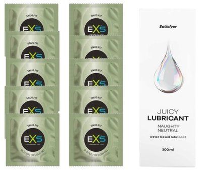 Комплект: з EXS Snug Fit 10 шт + Лубрикант Satisfyer Juicy Naughty Neutral water based 300 мл SOS11302 фото