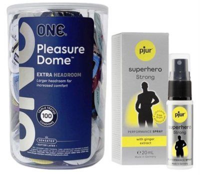 Набор из ONE Pleasure Dome, 100 шт + Пролонгатор pjur Superhero Strong Spray 20 ml SOS9588 фото