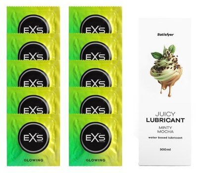 Набір: EXS Glow in the Dark 10 шт. + Лубрикант Satisfyer Minty Mocha 300 мл SOS11352 фото