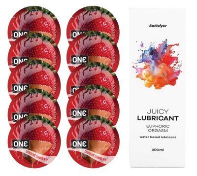 ONE Chocolate Strawberry 10 шт. + Лубрикант Satisfyer Euphoric Orgasm 300 мл SOS12457 фото