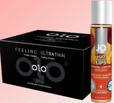 Набір OLO - ультратонкі -001 ( 10 штук) + Лубрикант System JO &mdash; Peachy Lips (30 мл) SOS4554 фото