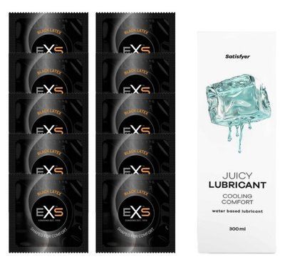 Набір: EXS Black Latex 10 шт. + Лубрикант Satisfyer Cooling Comfort 300 мл SOS11151 фото