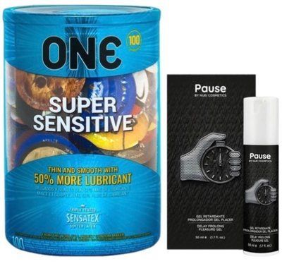 Набор из ONE Super Sensitive 100 шт + Пролонгатор PAUSE, 50 мл Nuei SOS9488 фото
