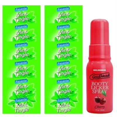 Комплект Pasante Mint Tingle 10 шт + Doc Johnson GoodHead Booty Licker Spray Cherry (29 мл) SOS13910 фото