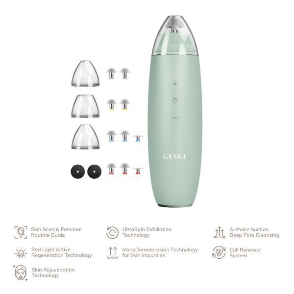 Мікродермабразійний пристрій для видалення чорних цяток GESKE MicroDermabrasion Blackhead Remover 7в1 green HB0568 фото