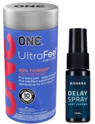 Набор из ONE UltraFeel 2-in-1 Pack 10 шт + Пролонгатор Boners Delay Spray 15 мл SOS9239 фото