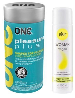 Набор ONE Pleasure Plus 12 шт + Лубрикант Pjur Woman Vegan 100 мл SOS13060 фото