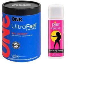 ONE UltraFeel 2-в-1. 40 шт.+ Збудлива змазка на водній основі pjur my glide 30 мл, з женьшенем, зігріває SOS6468 фото