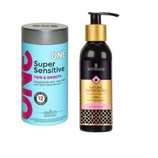 ONE Super Sensitive Pack 12 шт.+ Змазка на водній основі Sensuva Natural Water-Based Cotton Candy, 125 мл SOS6517 фото