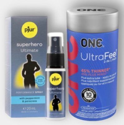 ONE UltraFeel 10 шт - Пролонгатор pjur Superhero Ultimate Spray 20 мл SOS6312 фото