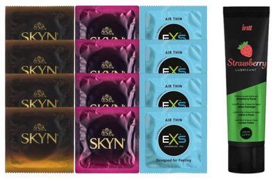 Комплект: Смазка Intt Strawberry (100 мл) + 8 шт SKYN + 4 шт EXS Air Thin SOS10399 фото