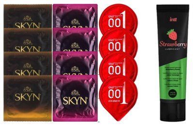 Набор: Лубрикант Intt Strawberry (100 мл) + 4 шт. SKYN passion daiquiri + 4 шт. SKYN CHERRY SUNRISE + 4 OLO возбуждающие с разогревающим эффектом SOS10349 фото