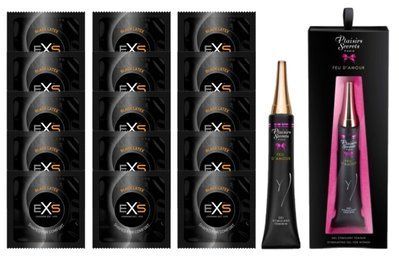 Комплект EXS Black Latex 15 шт + Plaisirs Secrets Feu d&rsquo;Amour стимулювальний гель для клітора 30 мл SOS14659 фото